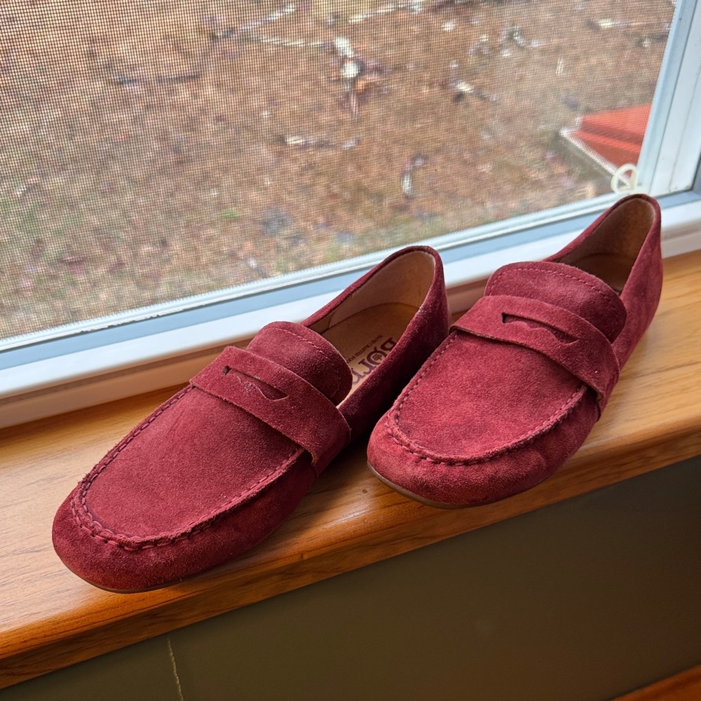 Women's Burgundy Suede Penny Loafers